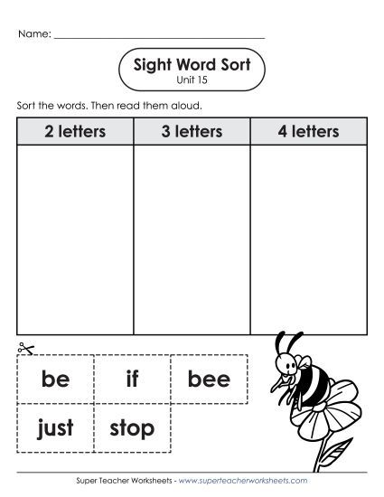 Worksheets - Sight Word Sort (Unit 15) (Printable PDF Worksheet)