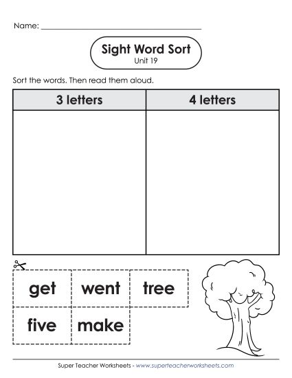 Worksheets - Sight Word Sort (Unit 19) (Printable PDF Worksheet)
