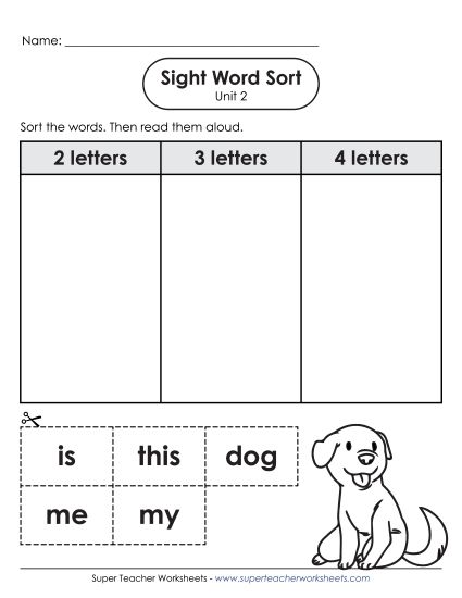 Worksheets - Sight Word Sort (Unit 2) (Printable PDF Worksheet)