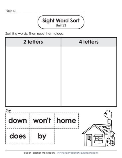 Worksheets - Sight Word Sort (Unit 23) (Printable PDF Worksheet)
