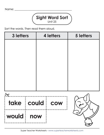Worksheets - Sight Word Sort (Unit 25) (Printable PDF Worksheet)