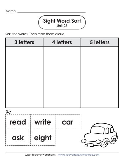 Worksheets - Sight Word Sort (Unit 28) (Printable PDF Worksheet)