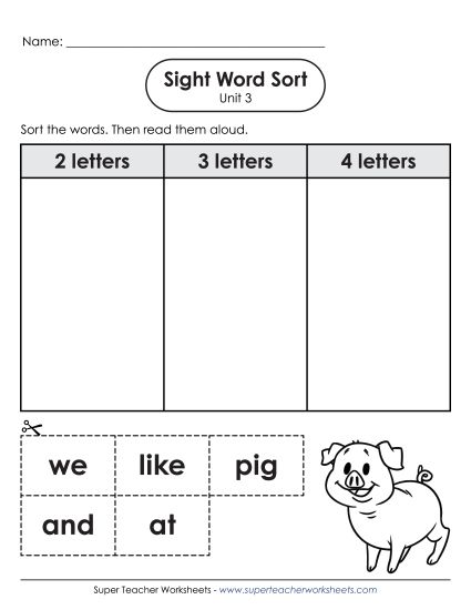 Worksheets - Sight Word Sort (Unit 3) (Printable PDF Worksheet)