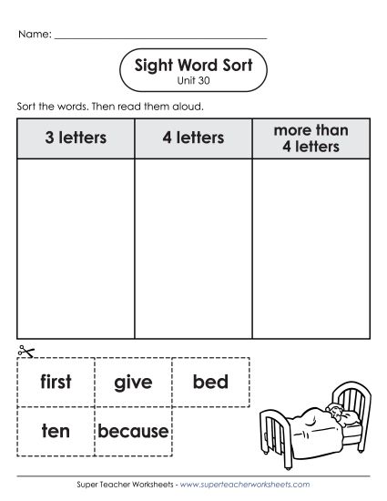 Worksheets - Sight Word Sort (Unit 30) (Printable PDF Worksheet)