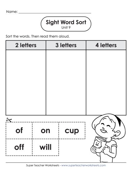 Worksheets - Sight Word Sort (Unit 9) (Printable PDF Worksheet)