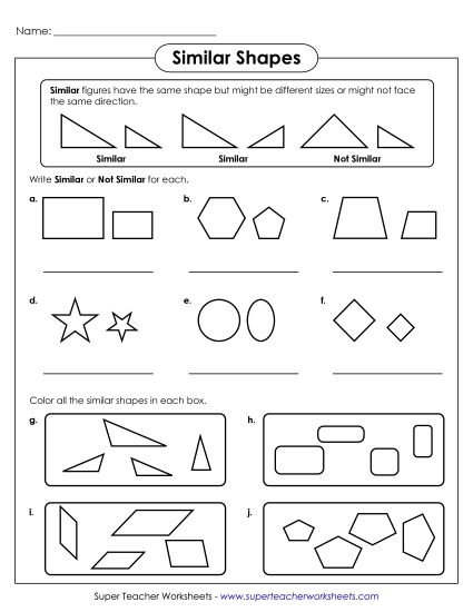 Identify Congruence or Similarity - Similar Shapes (Printable PDF Worksheet)