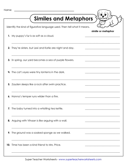 Similes & Metaphors Mixed - Simile or Metaphor? (Printable PDF Worksheet)