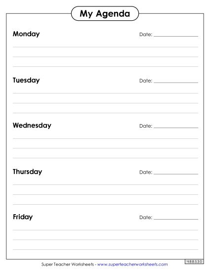 Homework Agendas - Simple Border Agenda (Printable PDF Worksheet)