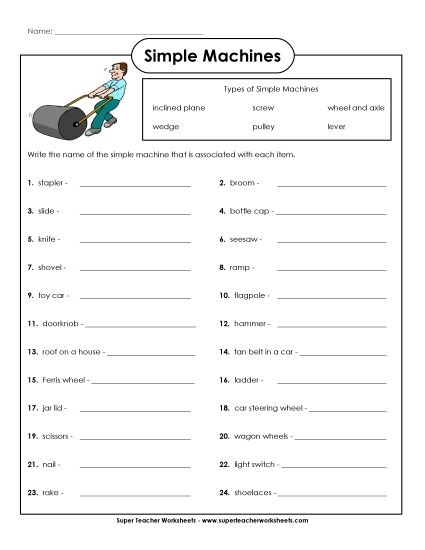 Simple Machines & Everyday Items (Printable PDF Worksheet)