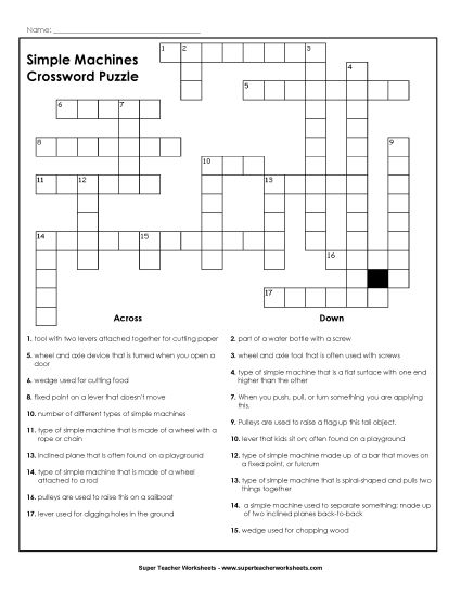 Simple Machines: Crossword Puzzle (Printable PDF Worksheet)