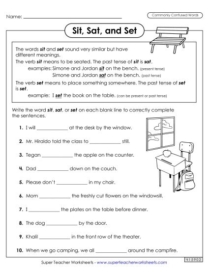 Sit, Sat, and Set (Printable PDF Worksheet)