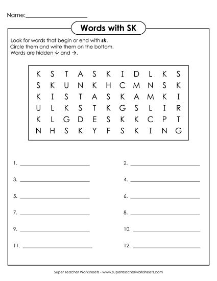 Worksheets - SK Word Search (Printable PDF Worksheet)