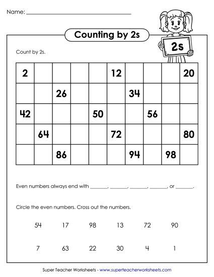 Skip Count by 2s: Table (Printable PDF Worksheet)