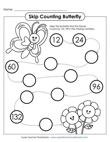 Skip Counting Butterfly (By 12s) (Printable PDF Worksheet)