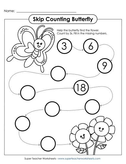Skip Counting Butterfly (By 3s) (Printable PDF Worksheet)
