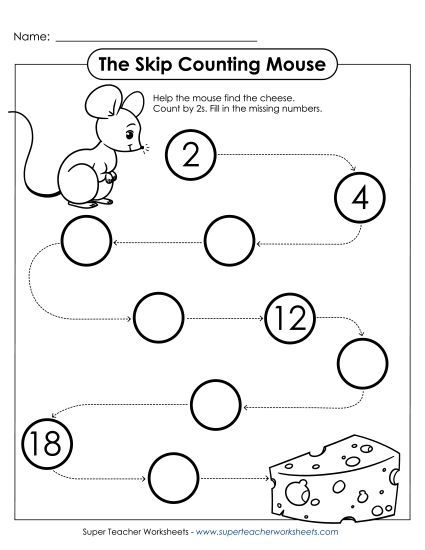 Skip Counting Mouse (By 2s) (Printable PDF Worksheet)