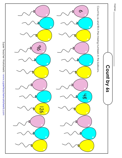 Skip Count by 6s - Skip Counting Practice: Balloon Counting (Count by 6s) (Printable PDF Worksheet)