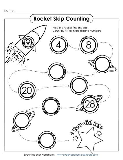 Skip Counting Rocket (By 4s) (Printable PDF Worksheet)