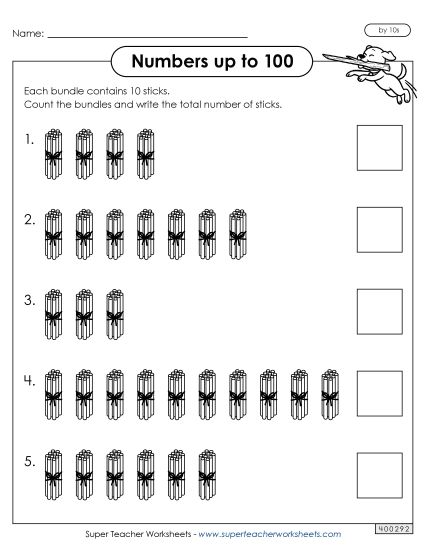 Skip Counting Sticks - Count by 10s (Printable PDF Worksheet)