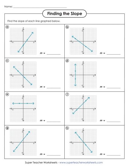Slope (Graphs) - Slope of Graphed Lines (Printable PDF Worksheet)