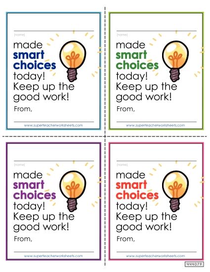 Notes to Students - Smart Choices Note (Printable PDF Worksheet)