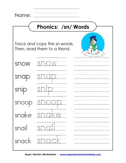Worksheets - SN Say, Trace and Write (Printable PDF Worksheet)