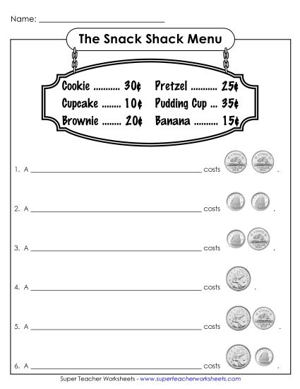 Mixed Coins - Snack Shack (Basic) A (Printable PDF Worksheet)
