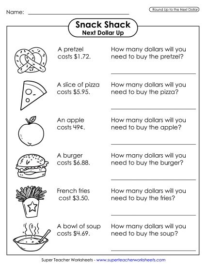 Snack Shack: Dollar Up (Printable PDF Worksheet)