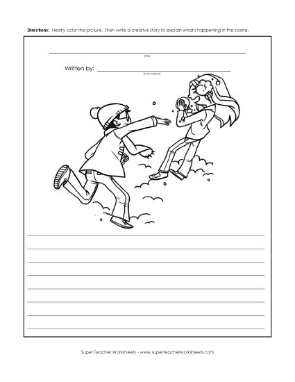 Winter Writing - Snowball Kids (B & W) (Printable PDF Worksheet)