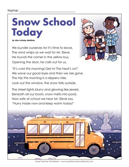 Poems - Snowy School Day (Poetry) (Printable PDF Worksheet)