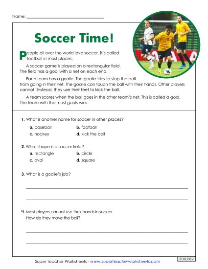 Short Passages - Soccer Time! (Nonfiction) (Printable PDF Worksheet)