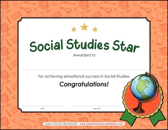 Other School Subjects - Social Studies Award (Printable PDF Worksheet)