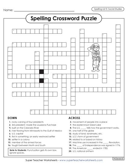 Worksheets and Activities  - Social Studies Spelling Crossword (Printable PDF Worksheet)