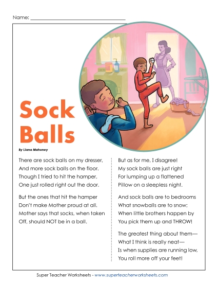 Poems - Sock Balls (Poem) (Printable PDF Worksheet)