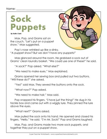 Fiction - Sock Puppets (Printable PDF Worksheet)