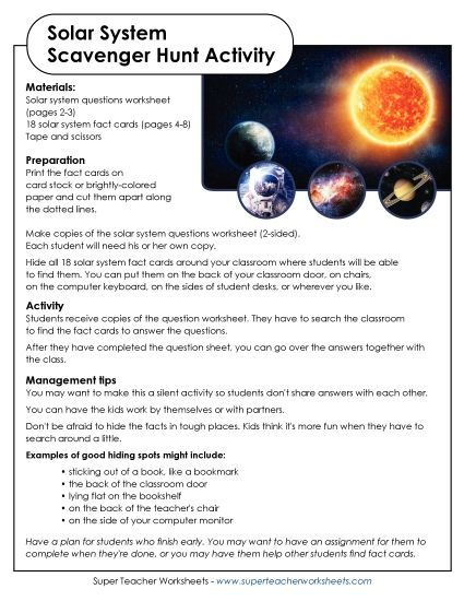 Solar System Scavenger Hunt (Printable PDF Worksheet)