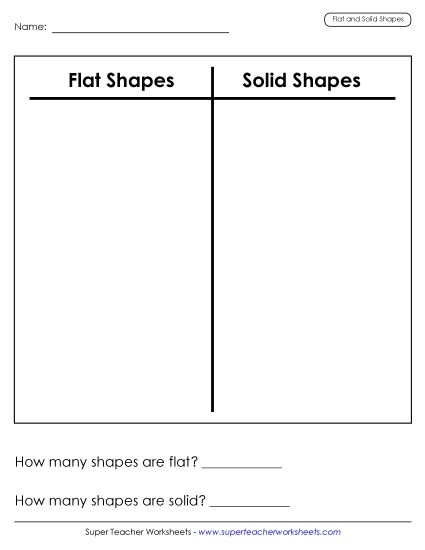 Solid and Flat Shapes (Mix) - Solid and Flat Sort (Printable PDF Worksheet)