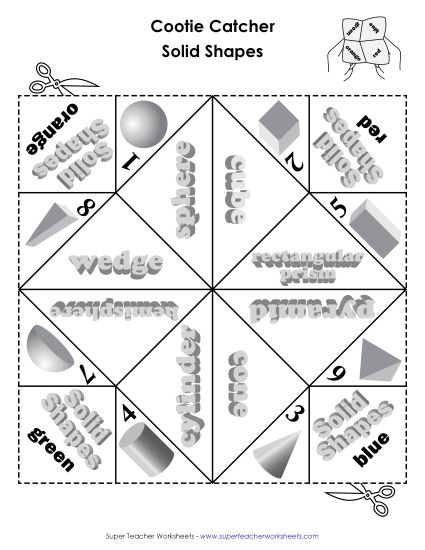 Identifying Shapes - Solid Shapes Cootie Catcher (Printable PDF Worksheet)