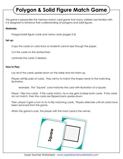 Identifying Shapes - Solids & Polygons Matching Game (Printable PDF Worksheet)