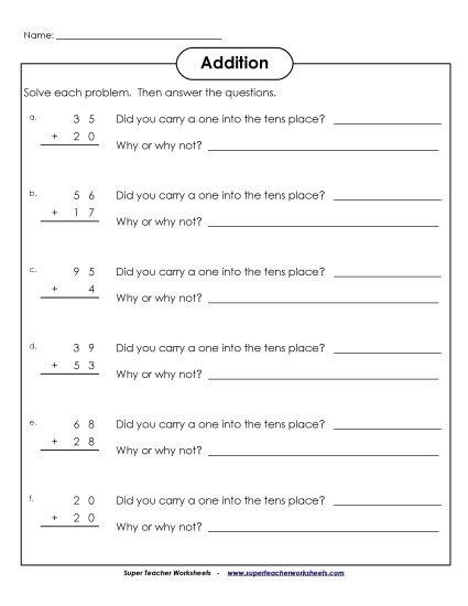 Worksheets (2-Digit Addends) - Solve and Explain (Printable PDF Worksheet)