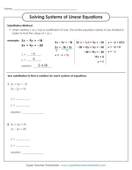 Solving Systems of Linear Equations (Advanced) (Printable PDF Worksheet)