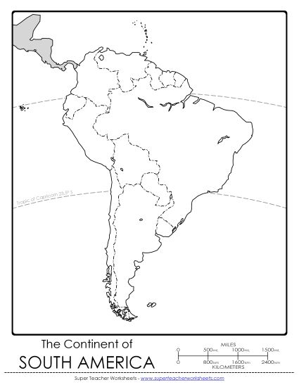 Maps of South America - South America - Blank Map (Printable PDF Worksheet)