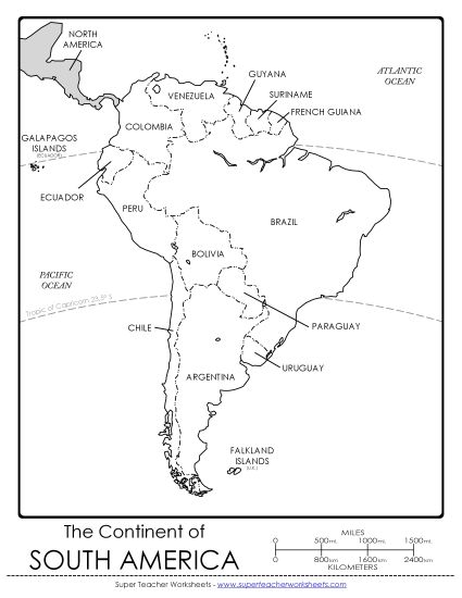 Maps of South America - South America Map (Printable PDF Worksheet)