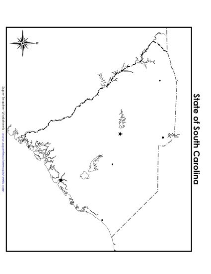 Maps - South Carolina State Map (Blank Cities) (Printable PDF Worksheet)