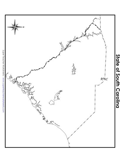 Maps - South Carolina State Map (Blank) (Printable PDF Worksheet)