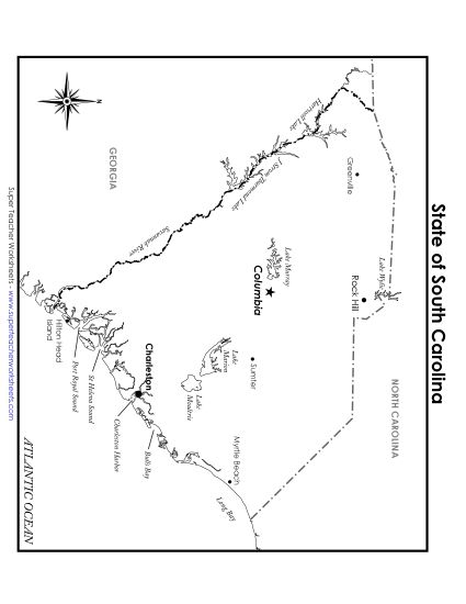 Maps - South Carolina State Map (Labeled) (Printable PDF Worksheet)