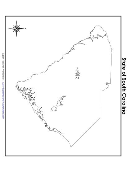 Maps - South Carolina State Map (No Bordering States) (Printable PDF Worksheet)