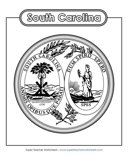 Flags & Seals - South Carolina State Seal (Black & White) (Printable PDF Worksheet)