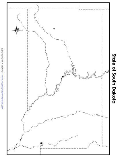 Maps - South Dakota State Map (Blank Cities) (Printable PDF Worksheet)