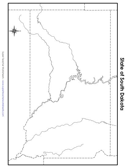 Maps - South Dakota State Map (Blank) (Printable PDF Worksheet)